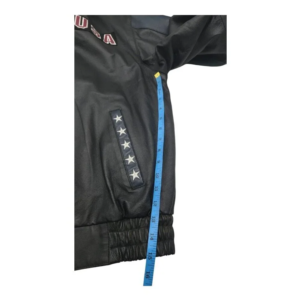 American Leather Jacket Men 2XL Multicolor USA Flag Eagle Bomber Biker Oversized - Picture 15 of 16